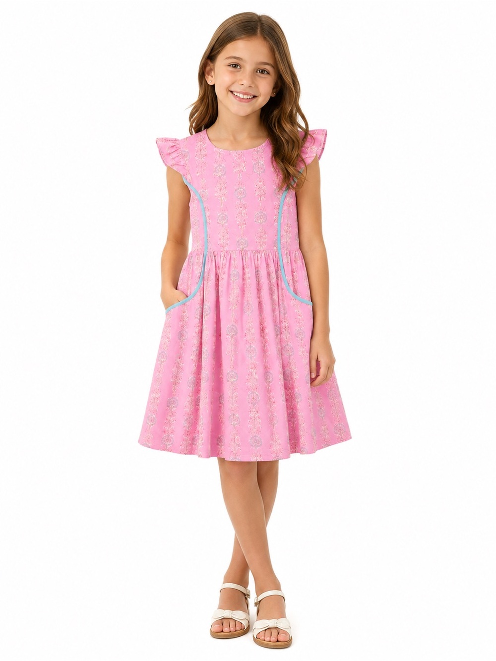EUCPink Chicken Tunic Floral Flutter-Sleeve Girls' Dress